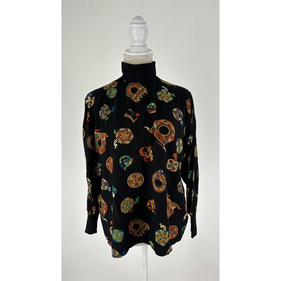 Crisca Abstract Fish Long Sleeve Turtleneck Shirt Womens Size 40 Canada Flawed - Picture 7 of 15